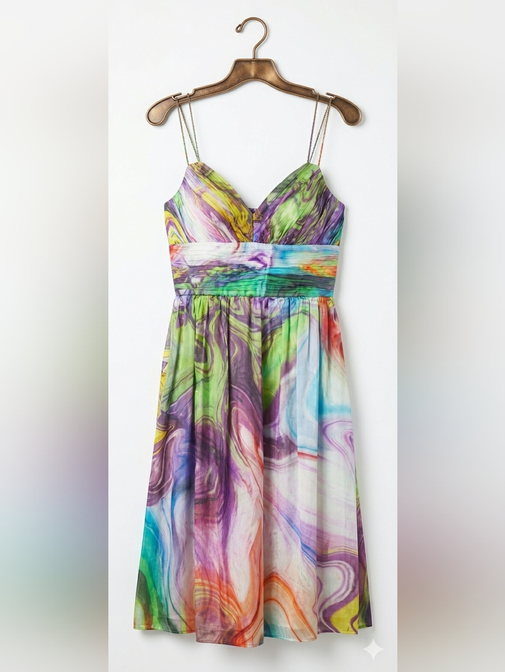 Oleg Cassini 8 Homecoming Wedding Guest Dress Silk Whimsical Watercolor Cocktail